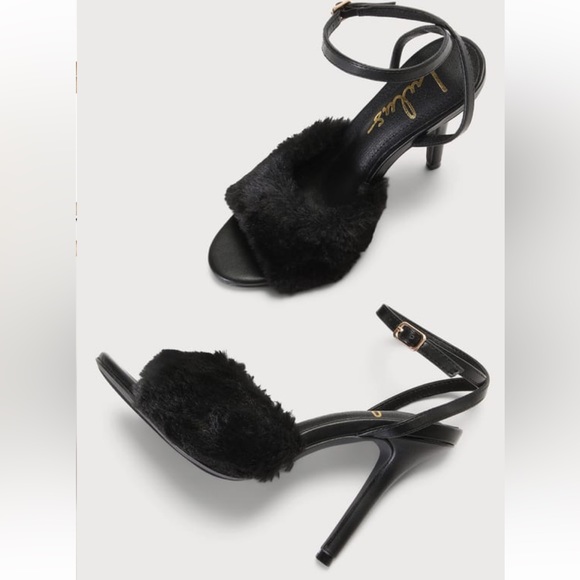 Reluca Black Faux Fur Ankle Strap High Heel Sandals - Picture 3 of 5